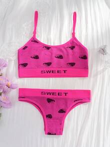 1 Set Seamless Comfortable Breathable Strawberry Pattern Bralette & Panty Set, Sexy Backless Nightclub Style, Party Outfit - Pink - View 4