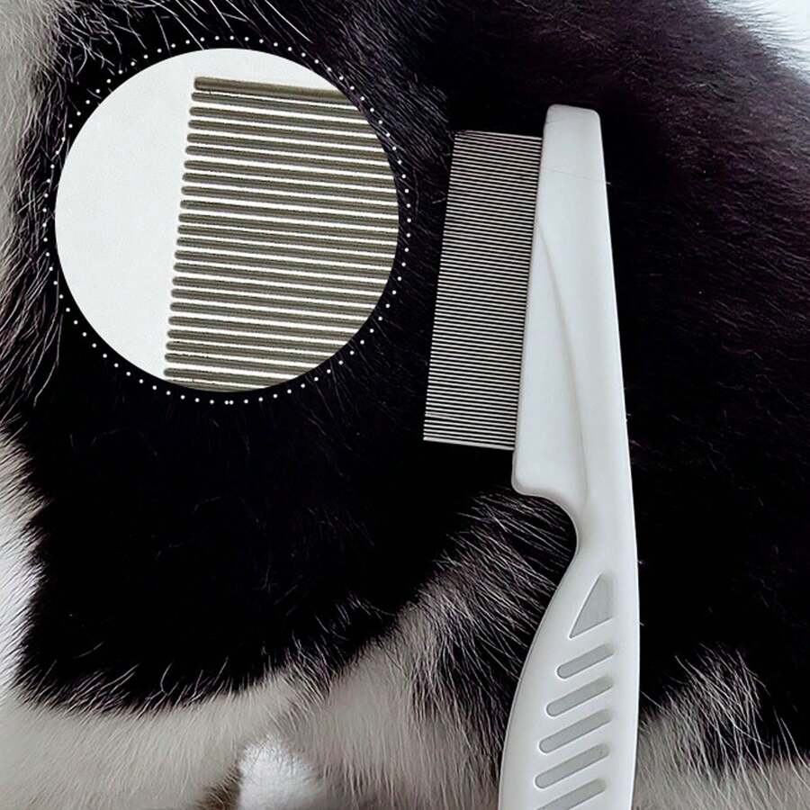 Premium Cat Hair Comb: Stainless Steel Detangling And Massaging Tool With Dense Teeth For Effective Shedding Control And Grooming. - White - View 1