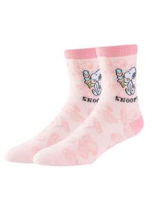 1雙 SNOOPY SOCK 圖案女款中筒運動襪，可愛卡通設計，休閒百搭船襪 - 彩色 - 查看 5