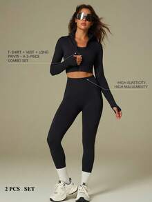 UONNOU Bộ đồ thể thao nữ 2 món, áo dài tay và quần định hình, trang phục thường ngày ngoài trời cho nữ, đồ thể thao, đồ định hình, đồ ôm sát, kiểu áo khoác, kiểu áo khoác mô tô, cổ đứng, khóa kéo toàn thân, thiết kế lỗ xỏ ngón tay thể thao, áo siêu ngắn ôm sát, nâng mông, làm thon gọn eo và bụng, tạo dáng chân và giúp bạn trông thon gọn hơn, quần thể thao ôm sát, độ co giãn cao và khả năng định hình tốt, vải dệt kim mềm mại không đường may, thích hợp cho các hoạt động thể thao và ngoài trời, yoga, tập gym, chạy bộ, sinh hoạt hàng ngày, đi làm, tiệc tùng và lễ hội, v.v., bộ đồ thể thao và ngoài trời thời trang cho mọi mùa, phong cách thu đông, xuân hè. - màu đen - Xem 5