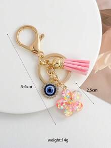 1pc Pearl Devil's Eye Tassel Flower Keychain, Bag Charm, Holiday Gift - Multicolor - View 3