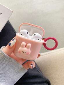 Bunnies Cute Pink Rabbit Earphone Case, Compatible With Airpods Earphone Case, Apple 1/2 Generation Protective Case, Compatible With Airpods Pro Anti-Fall Case With Lanyard Loop - Multicolor - View 3