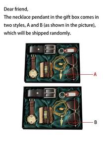 7pcs/Set Men's Watch Gift Box, Suitable For Boyfriend, Father's Day, Birthday, Wedding Anniversary, Valentine's Day, Teacher's Day, Graduation, Back To School - Brown - View 4