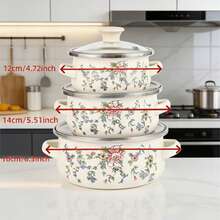 Zestaw naczyń emaliowanych 2025 | Powłoka ceramiczna bez PFAS, nadaje się do kuchenek gazowych/indukcyjnych | Zaokrąglone krawędzie, nadaje się do grillowania na świeżym powietrzu/użytku domowego | Zestaw 3-częściowy (garnek do zupy/garnek termiczny/garnek na jedzenie dla niemowląt) | Styl retro, łatwy do czyszczenia