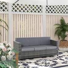 3-Seater Polyrattan Garden Sofa With Cushions, Grey, Metal And Polyester, 185 X 70 X 80 Cm, Ideal For Terrace And Balcony. - 灰色 - 查看 2