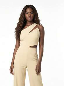 Macação Alfaiataria Feminino Pantalona Longo Elegante Festa Amarelo Manteiga - Champanhe - Visão 4