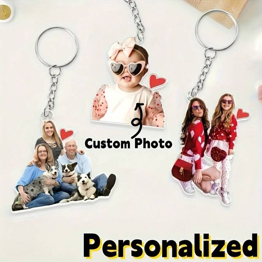 Personalized Photo Keychain, Dog Dad Gift, Customized Acrylic Ornament, Dog Keychain, Pet Photo, Logo Printed Keychain, Family Photo Keychain - Multicolor - View 1