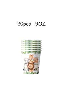 10/20/40/50/60/80pcs Disposable Paper Tableware Set Jungle Safari Wild One Party Supplies: 80 Pieces Set Of Paper Plates, Cups, And Napkins For First Birthday Party Decorations - Multicolor - View 7