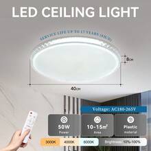 1pc Large Size Modern LED Ceiling Light With Remote Control, Recessed Ceiling Light, Crystal Outer Ring, 70W-50CM/50W-40CM, 220V, 5000+ Lumens, 3-Color Adjustable Ceiling Light (Warm/Neutral/Cool White), Dimmable, Night Light Mode, Suitable For Living Room, Bedroom, Kitchen - Large Ceiling Light With Remote Control - View 12
