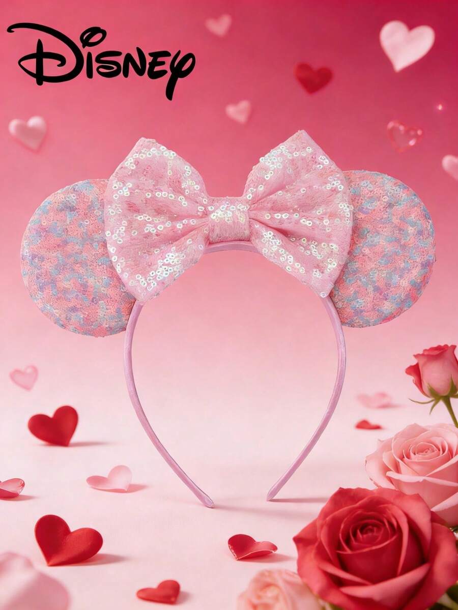 迪士尼米妮亮片耳朵发箍，适合万圣节、圣诞节装扮。这款米妮耳朵发箍男女通用，也适合情侣佩戴，是公主角色扮演、生日庆祝和圣诞派对的理想装饰发箍/发饰。