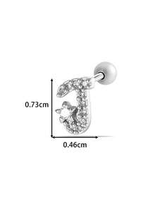 Toppiercing 1件铜锆石26个英文字母耳钉，不锈钢杆耳骨穿孔耳环