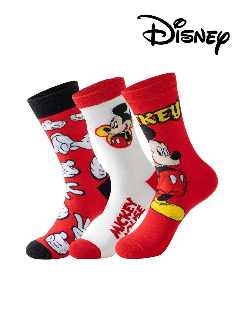 Disney 3双装正品男士袜子，绣有可爱的米奇一家卡通人物图案，中筒袜，趣味十足，适合各种场合，高品质礼品袜 - 彩色 - 查看 1