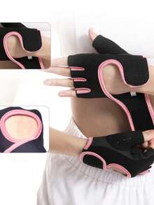 1 paire de gants de levage de poids respirants unisexes, avec sangle de poignet et paume en silicone antidérapante, convenant aux entraînements de crossfit et aux séances de musculation - Rose bonbon - Voir 3