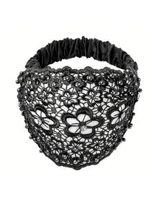 优雅镂空蕾丝花朵图案发箍，弹性发箍配仿珍珠吊坠，宽水晶发带，女士日常派对节日装饰礼品 - 多色 - 查看 8