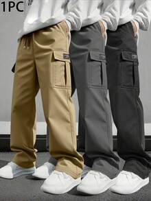 男士休闲工装裤，宽松直筒版型，垂感好，适合居家休闲和户外活动，也是情侣送礼佳品。采用100%涤纶面料，配有抽绳腰带，可调节松紧，多种颜色可选。