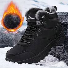 Valentine's Day Gift:Winter Snow Boots For Mens,Winter Warm Waterproof Outdoor Hiking Boots.Men's Winter Black Boots Anti Slip Hiking Outdoor Trekking Shoes.Winter Sports Waterproof Casual Shoes,Winter Boots For Men,Plush Warm Men's Outdoor Boots With High Top Design,Men's Hiking Boots Work Travel Shoe,Water Resistant Warm Fur Lined Anti Slip Work Ankle Shoes - Black - View 1