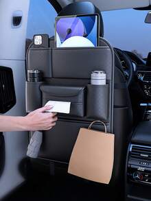 PU Leather Car Back Seat Organizer With Tissue Box Holder, Cup Holders, Hooks & Anti-Kick Mat - Multifunctional Backseat Storage Bag - Multicolor - View 6