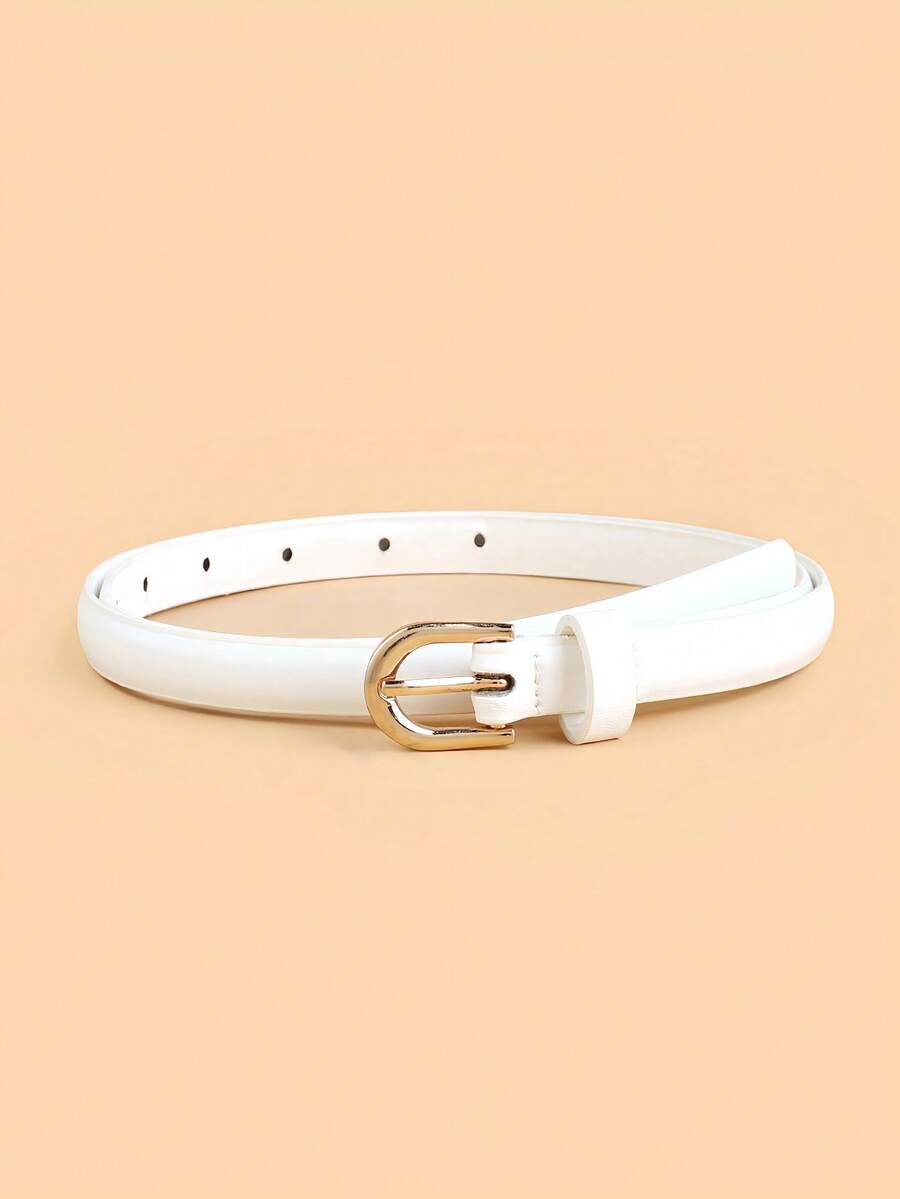 1pc New Thin Waist Belt, High Quality PU Leather Belt For Jeans, Dresses, Student Waist Belt - White - View 1