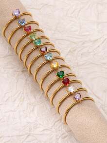 Heart Birthstone Ring, Birthstone Ring, Mothers Jewelry, Bridesmaid Gift, Stackable Ring, Gift For Mom/Mother, Birthday Gift - JZ7300G - View 12