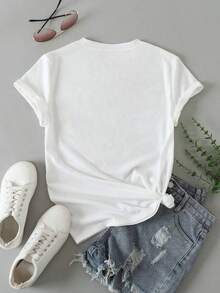 Women's Solid Color Simple Crewneck Short-Sleeved Summer T-Shirt, Daily Wear-Unisex Summer Casual Vintage Cotton Printed T-Shirts For Couples - 白色 - 查看 2