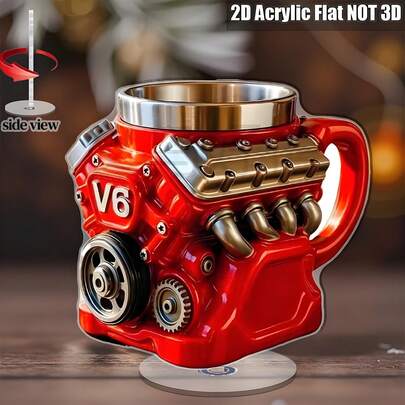 1pc 2D Acrylic Rotating Engine Shaped Ornament - Rotating Train Display, Red 2D Flat Personal Decor, Suitable For Holiday Fireplace
