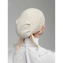 1pc Simple Solid Color Soft & Comfortable Headscarf, Headwrap, Turban Style Cap, Women Chemo Hat, Suitable For Daily Life And Outdoor Sports For Dress - Màu be - Xem 4