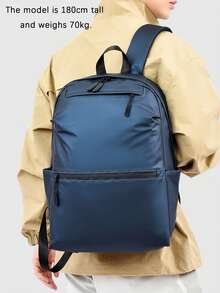 1pc Blue PU Leather Backpack, Multi-Pocket Design, Classic Daily Commute Backpack, Travel Bag, Suitable For Travel, School, Unisex, Large Capacity, High-Quality Commuter Bag, Fashionable And Minimalist Design - Blue - View 7