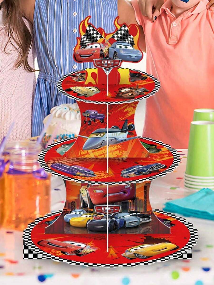 DOBBLE 汽车卡通人物赛车主题蛋糕架，生日派对用品 - 彩色 - 查看 1