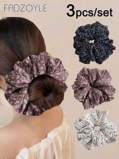 1pc/3pcs Paisley Print Large Hair Scrunchies Elastic Hair Ties Oversized Hair Scrunchies Big Leopard Hair Bands Ties For For Medium Thick Hair Donut Hair Ties Party Travel Gift Accessories ,Ponytail Holders ,Hair Rope
