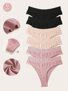 6pcs/Pack Women's Seamless High Waist Sexy Yoga Sports Anti-Chafing Thong Panties Underwear - Multicolor - View 3