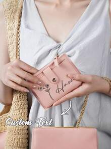 1pc Personalized Short PU Wallet, Customizable Birthday Floral Pattern & Name, Suitable For Students, Minimalist Snap & Zipper Design, Holds Cash, Coins, Cards - Multicolor - View 7
