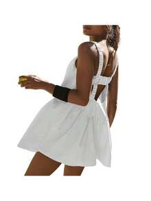 Women's Tennis Dress Cutout Loose Sleeveless Athletic Dresses With Built In Bra And Shorts Set For Workout Golf Dress - Trắng1 - Xem 4