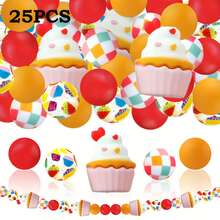 25/28颗粉色冰淇淋、蝴蝶结、爱心硅胶珠套装，搭配彩色爱心和甜甜圈图案圆珠，适合制作首饰、耳环、项链、包包、笔、手机链、化妆刷等DIY饰品，是返校季、节日、生日礼物的理想之选。