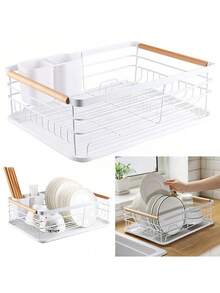 Giá phơi bát đĩa nhà bếp nhỏ gọn có khay hứng nước và giá đựng dụng cụ, dễ lắp ráp và vệ sinh, giá để bát đĩa trong bồn rửa, giá phơi bát đĩa, giá đựng đồ đa năng, đồ dùng gia đình, giá đựng bát đĩa, giá để bát đĩa trên mặt bàn. - trắng - Xem 4