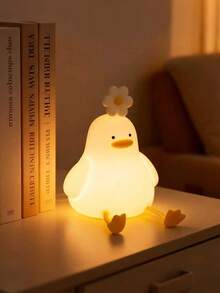 1pc Cute Duck Shape Nightlight, USB Rechargeable Sensor Nightlight, LED Silicone Tap Light, Bedroom Rechargeable Lamp, 3 Brightness Levels Adjustable Timing Nightlight, Bedroom And Living Room Atmosphere Lamp - Multicolor - View 1
