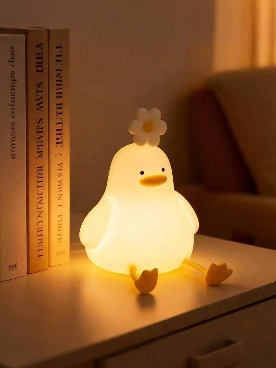 1pc Cute Duck Shape Nightlight, USB Rechargeable Sensor Nightlight, LED Silicone Tap Light, Bedroom Rechargeable Lamp, 3 Brightness Levels Adjustable Timing Nightlight, Bedroom And Living Room Atmosphere Lamp - Multicolor - View 1
