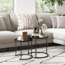 Set Of 2 Stackable Round Coffee Tables, Ideal For The Living Room, Bedroom Or Entryway. Steel, Ø 43/35 Cm, Black.