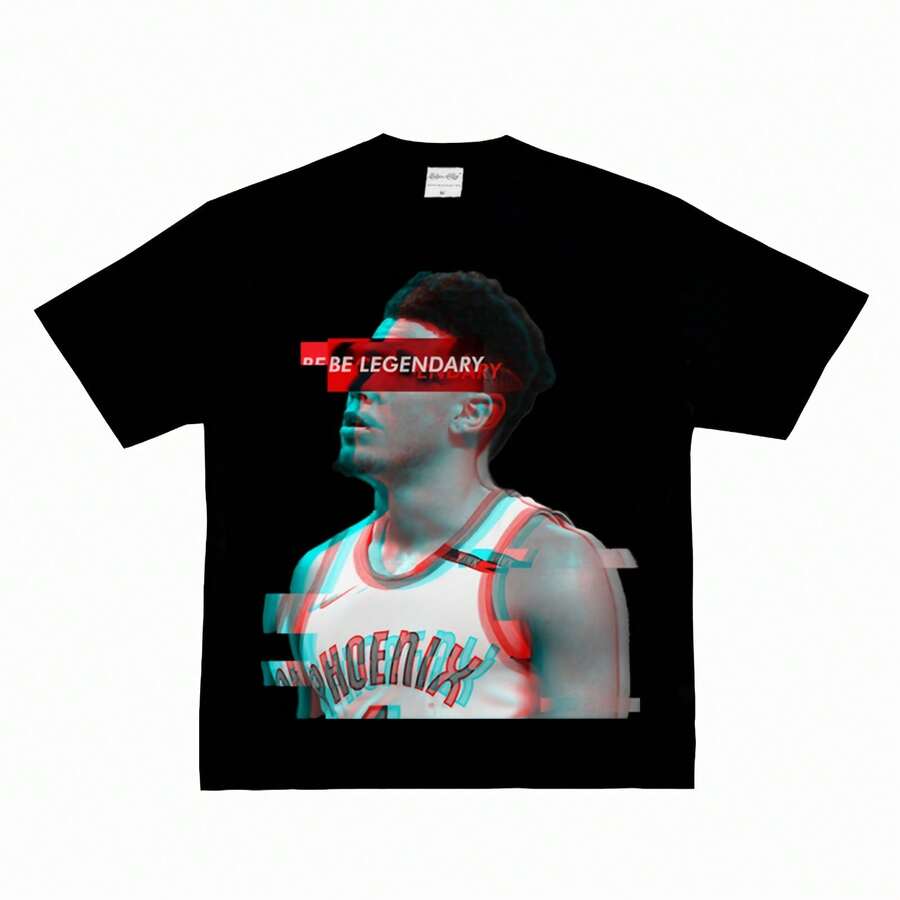 1PC DE BE LEGENDARY Phoenix Suns Devin Booker Glitch Style Graphic Women's Ttshirt - 黑色 - 查看 1