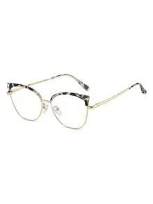 1 Cặp kính nữ in họa tiết da báo, phối vàng, kiểu mắt mèo, gọng kim loại TR, gọng mỏng thời trang, gọng trong suốt, có thể tùy chỉnh theo sở thích cá nhân. - Nhiều màu - Xem 3