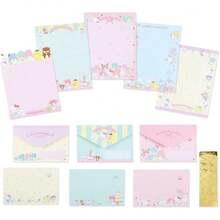 Sanrio 一套包含3个三丽鸥卡通人物（肉桂狗、酷洛米、凯蒂猫、美乐蒂）的文具套装，内含5张5英寸x5英寸信纸、3个5英寸x5英寸信封和1张贴纸，高品质创意学生礼物。 - 均碼 - 查看 9