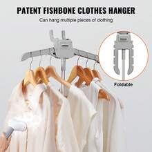 Standing Steamer With Foldable Garment Hanger, 0.5Gallon Water Tank For 90 Minutes Continuous Steaming, Heats In 45 Seconds & Auto-Stop With Fabric Brush Aluminum Rod And Easy-Roll Wheels - 灰色 - 查看 6