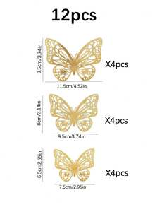 1/12Pcs/24Pcs Hollow Butterfly Wall Decals 3D Butterflies Stickers DIY Removable Refraction Shiny Gold Silver Multicolor Art Decor For Girls Bedroom Wedding Decoration Living Room Home Decor Gifts Birthday Graduation School Decor School Surprise Dormitory Decor Back To School Room Decor School Supplies , Valentine's Day, Cakes Bouquets Decorations - Multicolor - View 10