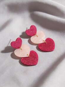 1 Pair Women's Valentine's Day Dreamy Shiny Pink Heart-Shaped Earrings, Romantic & Cute, Suitable For Valentine's Day, Mother's Day, And Other Occasions, Can Be Used As A Gift - Multicolor - View 8