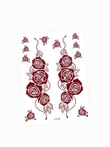 1 hoja de tatuaje de henna marrón temporal para manos y dedos, tatuaje de flores, tatuaje corporal temporal para festivales - Marrón - Ver 9