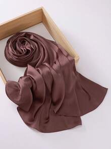 1pc Natural Wrinkle Solid Color Hijab Shimmering Satin Scarf - Rusty Rose - View 3