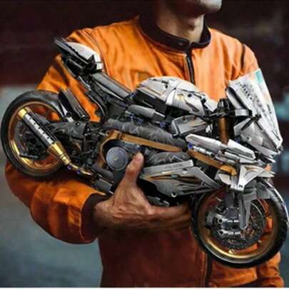 1:5 摩托车积木，MOC 白金摩托车积木拼装模型，拼装玩具，装饰品，摩托车爱好者配件，适合作为生日、圣诞节、万圣节、感恩节、新年、派对礼物