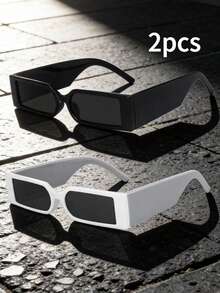 1副/2副方形宽腿窄框复古朋克街头风时尚眼镜 - 灰色 - 查看 9