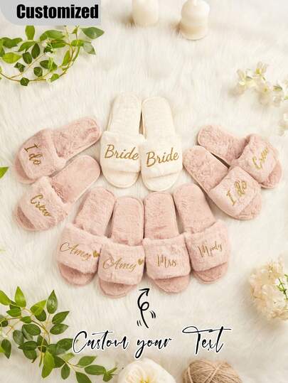 Customized Bridal Wedding Plush Slippers, Fashionable Bridesmaid Gift Decor, Stylish, Hippie, Minimalist, Casual, Cute, Simple Chic, Minimalist Chic, Comfortable Custom, Unique, Personalized Collectible Gift, Ideal Gift ,Spring-Collection