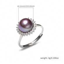 Da'ra 1pc S925 Silver 10-11mm Freshwater Purple Pearl Adjustable Ring, Suitable For Women's Daily Wear - Mauve Purple - View 5