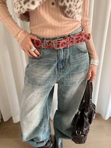 1pc Red & Pink PU Material American Chic Style Belt For Women To Pair With Jeans